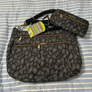 Travelon Crossbody Purse w/ Matching Wallet ~ Gray/Black ~ EUC